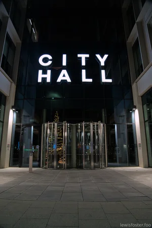 A nighttime photograph of Sunderland City Hall.